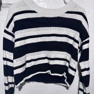 Classic Black and White Crew Neck Striped Sweater